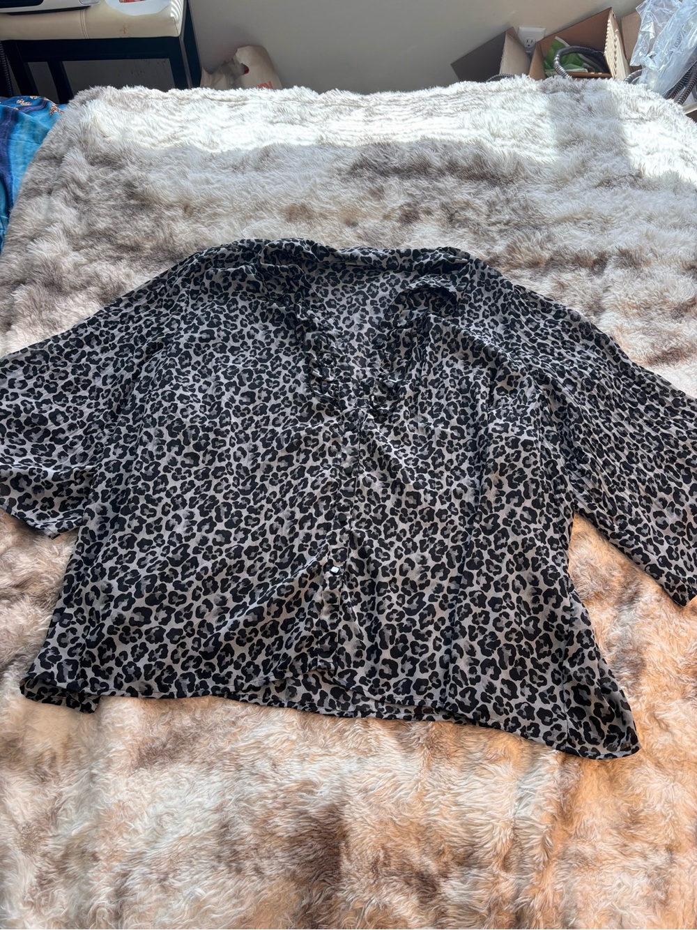 Fashion Bug Leopard Print V-Neck Blouse - Black & Gray